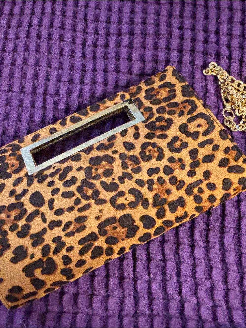Leopard Print Chain Strap Clutch Handbag - Brown